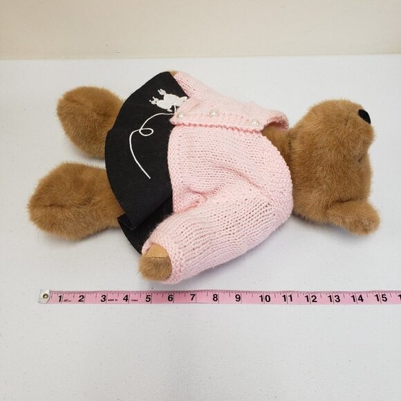 Dan Dee 15" Teddy Bear Pink Knit Sweater Black Poodle Skirt Plush - Picture 7 of 8